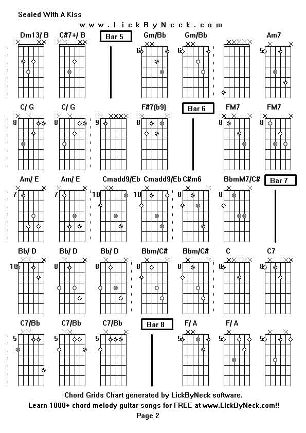 Chord Grids Chart of chord melody fingerstyle guitar song-Sealed With A Kiss,generated by LickByNeck software.